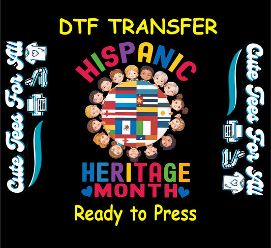 Hispanic Heritage Month ready to press dtf transfer with children and flags for DIY shirts

