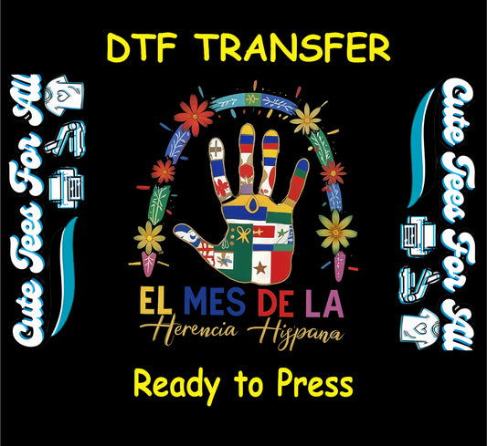 Hispanic Heritage Month ready to press dtf transfer handprint with flags and flowers for DIY shirts

