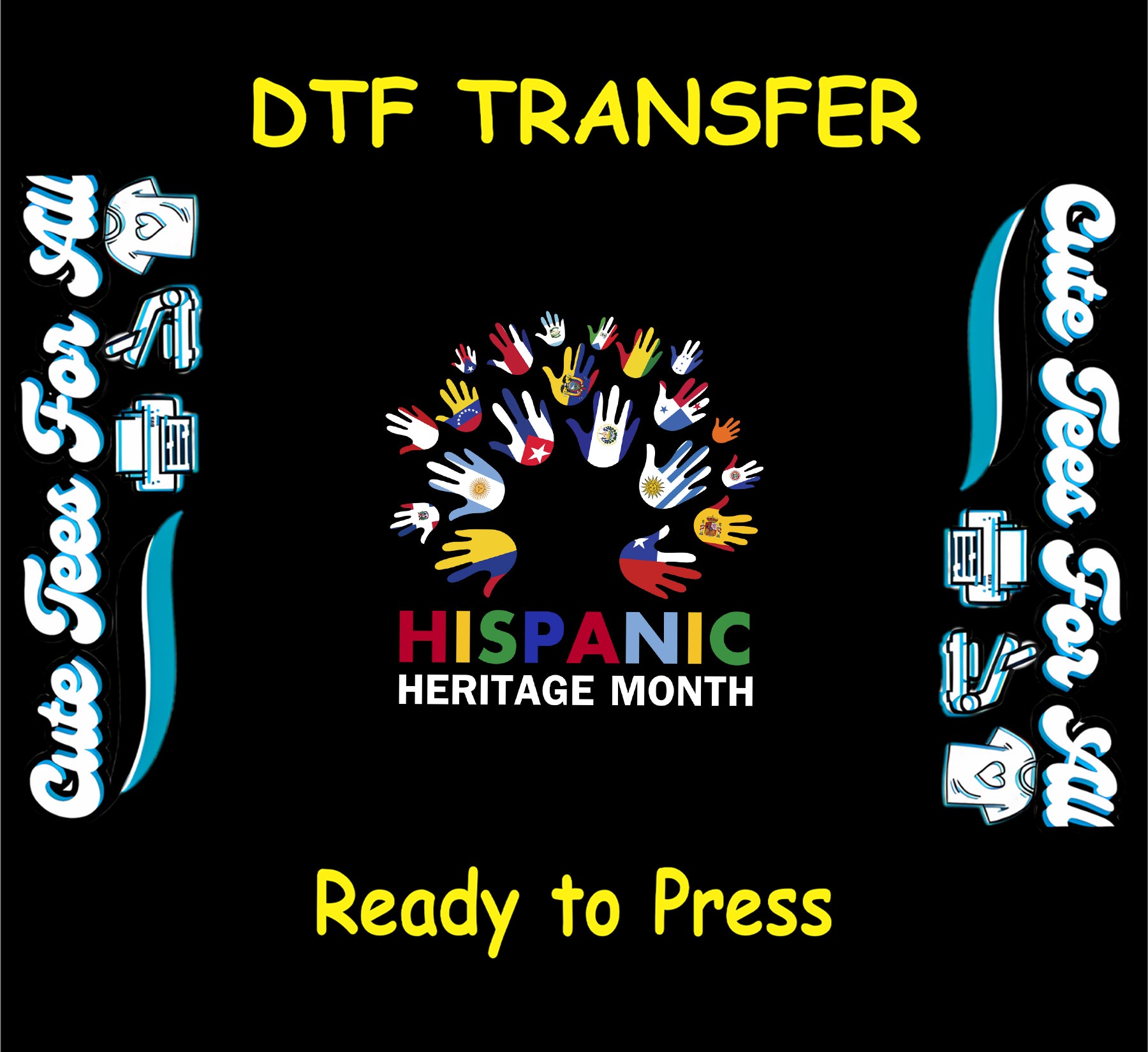 hispanic heritage month multicolor flag hands ready to press dtf transfer for diy shirts