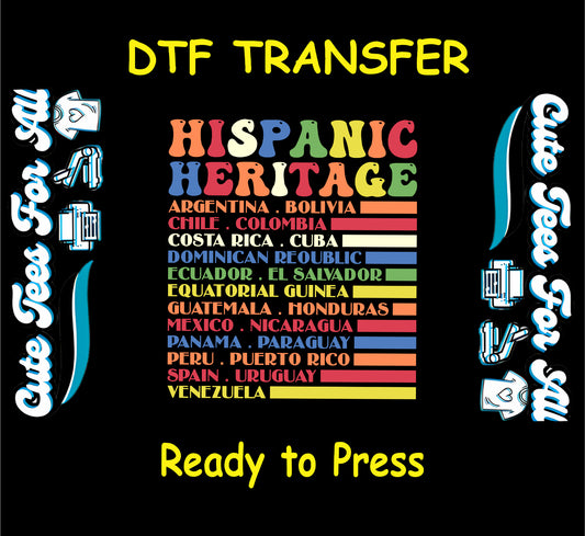 hispanic heritage colorful country list ready to press dtf transfer for diy shirts