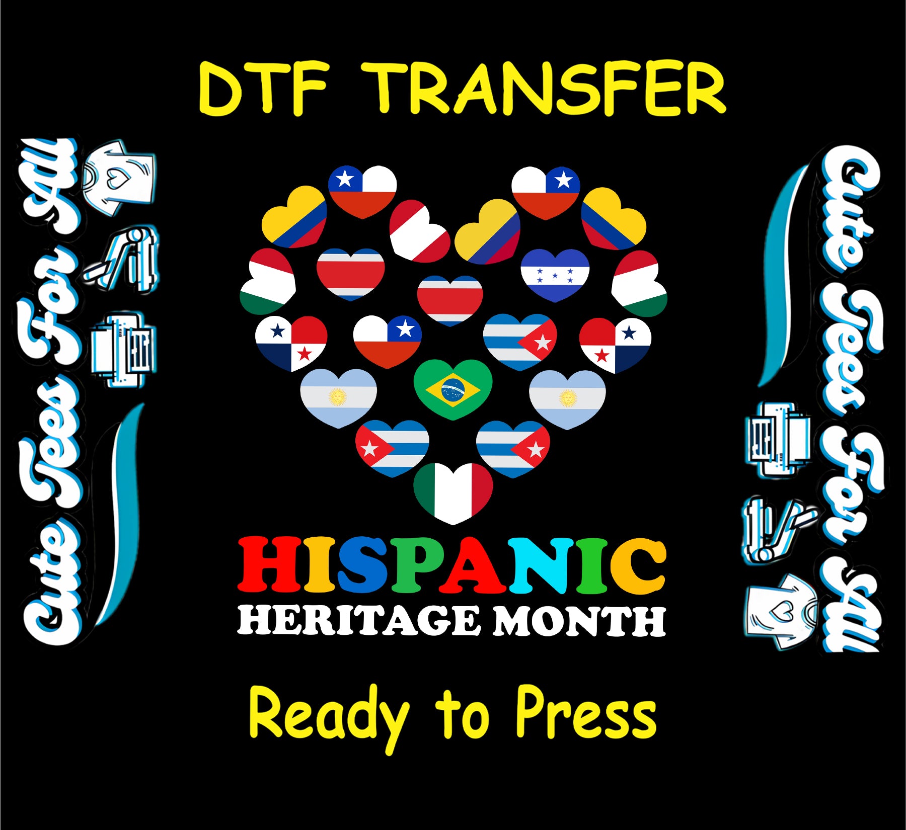 hispanic heritage month heart flag pattern ready to press dtf transfer for diy shirts