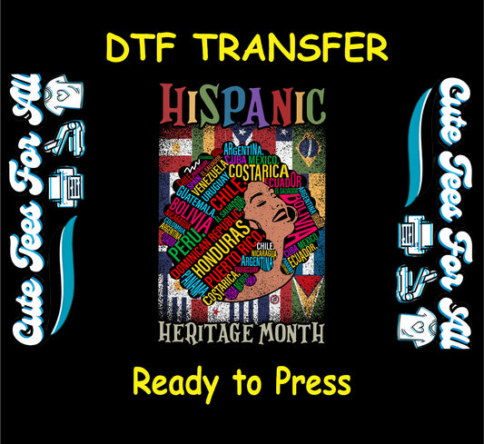 hispanic heritage month colorful word art portrait ready to press dtf transfer for diy shirts