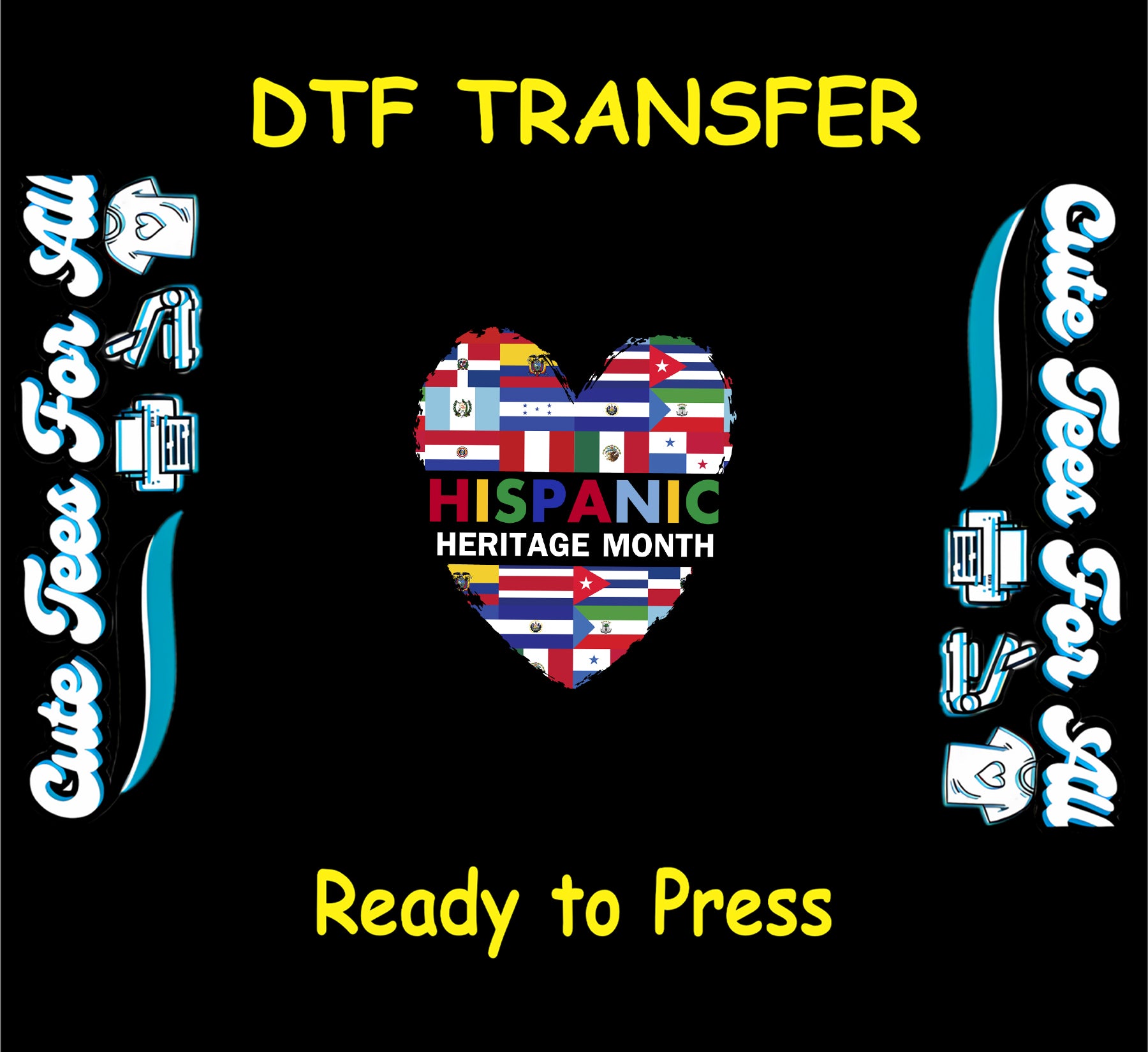 hispanic heritage month heart of flags ready to press dtf transfer for diy shirts