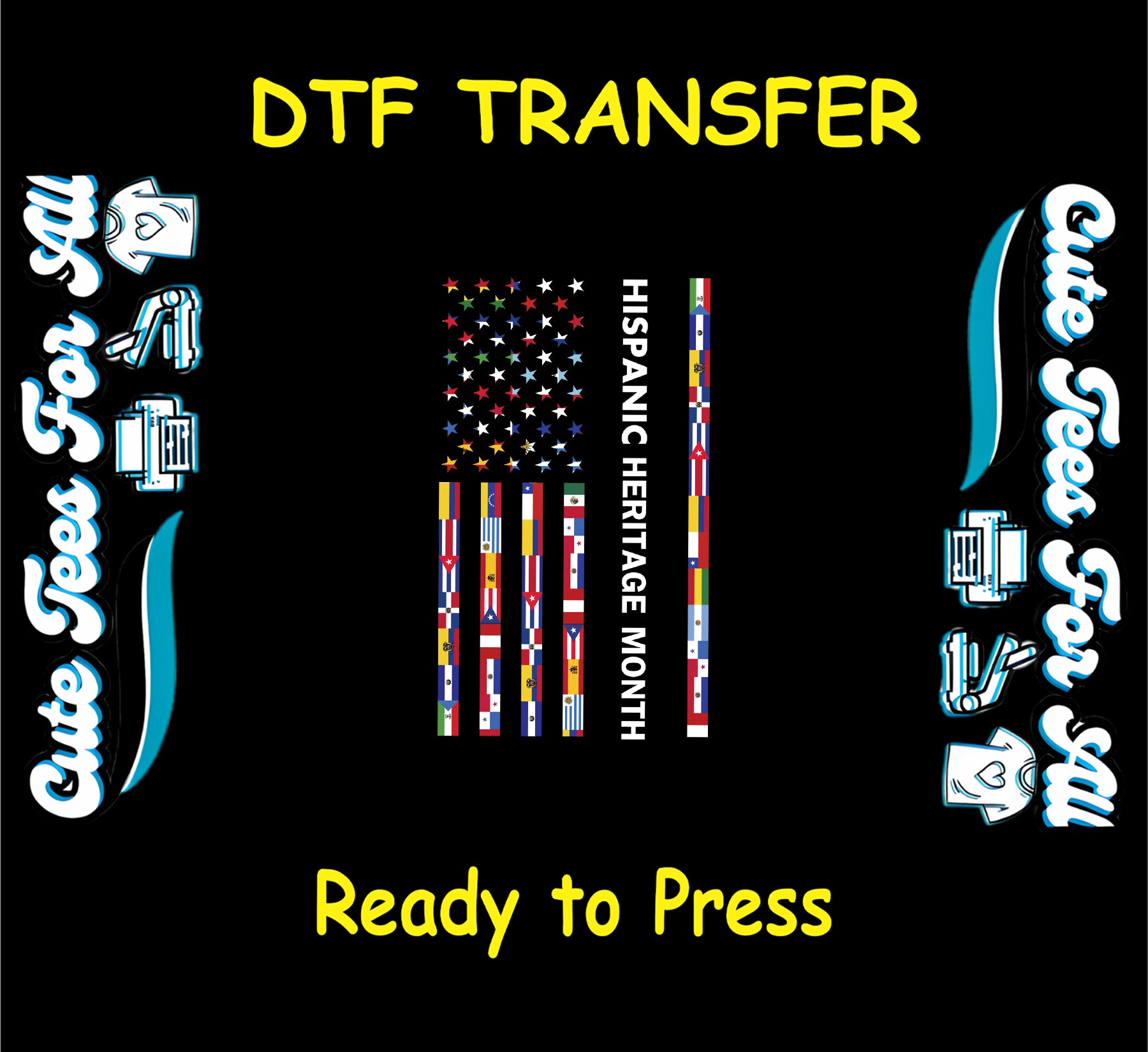 hispanic heritage month american flag stripes with latin flags ready to press dtf transfer for diy shirts