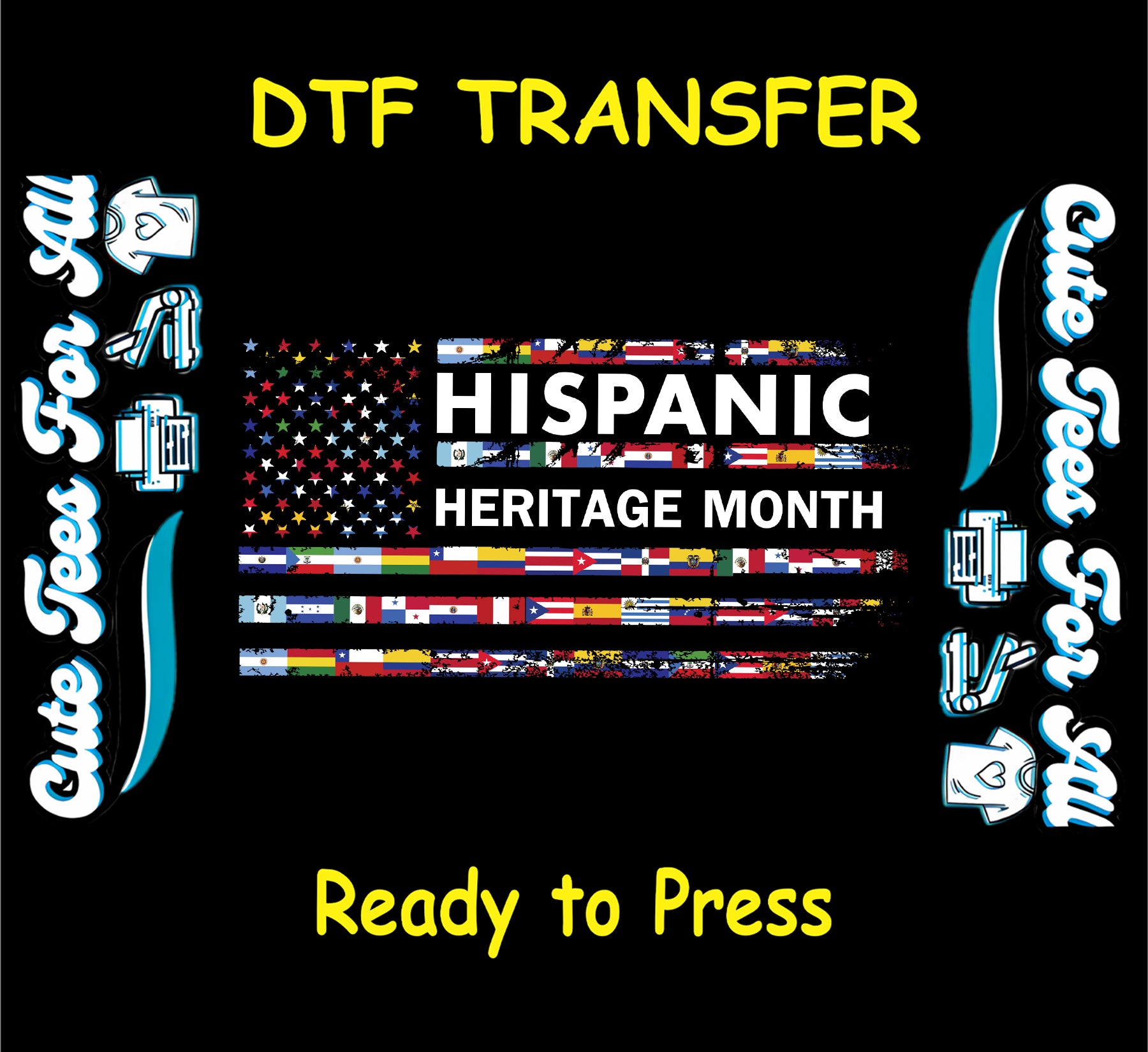 hispanic heritage month distressed american flag with latin flags ready to press dtf transfer for diy shirts
