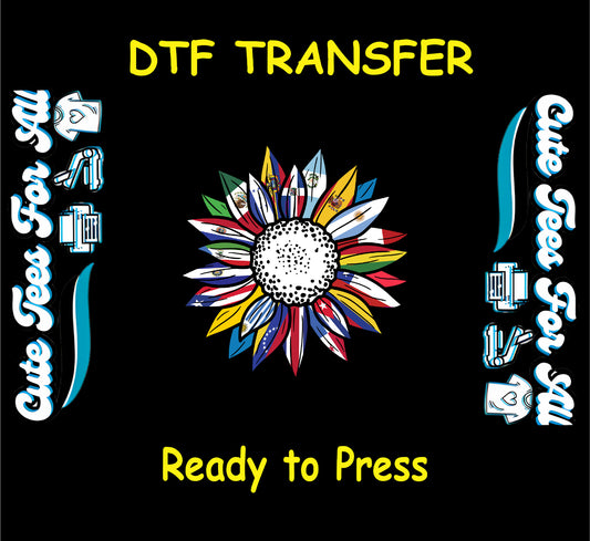 Hispanic Heritage Month sunflower with Hispanic national flags ready to press dtf transfer for DIY shirts