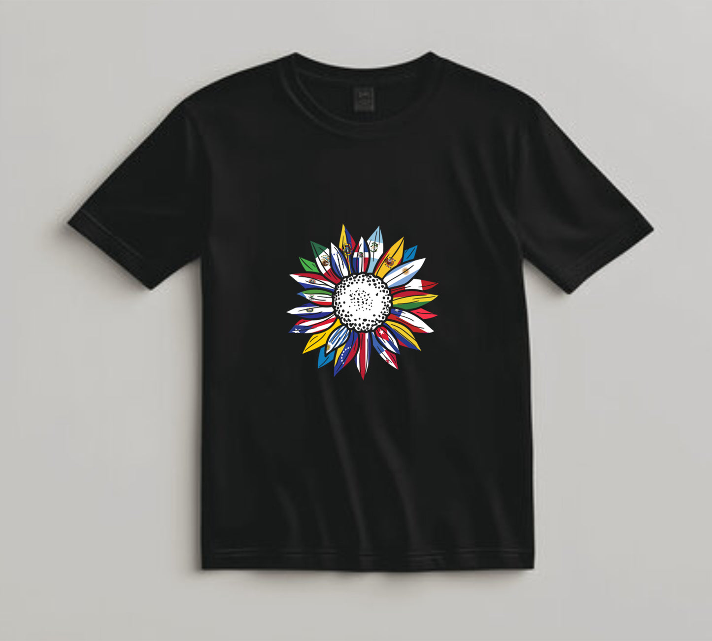 Hispanic Heritage Month DTF Transfer – Multinational Flag Sunflower Ready to Press Iron on Heat Transfer DIY Shirts 11247