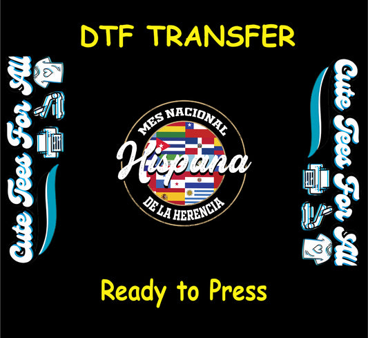 Hispanic Heritage Month circle with multiple Hispanic national flags and Mes Nacional De La Herencia Hispana text ready to press dtf transfer for DIY shirts