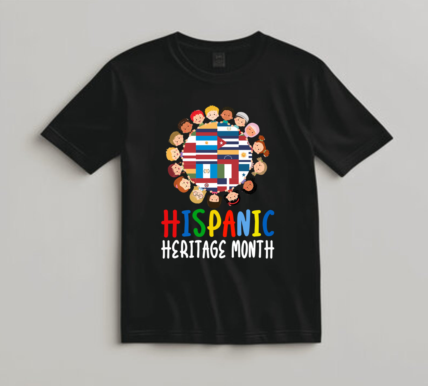 Hispanic Heritage Month DTF Transfer – Diverse Children with Flag Globe Ready to Press Iron on Heat Transfer DIY Shirts 11250