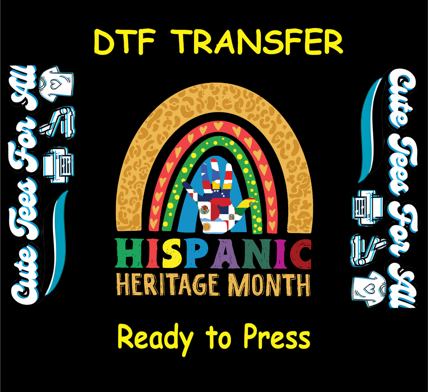 Hispanic Heritage Month cheetah print rainbow with Hispanic flag handprint ready to press dtf transfer for DIY shirts