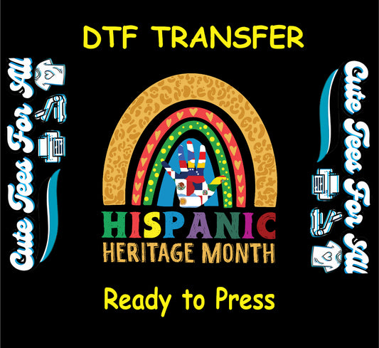Hispanic Heritage Month cheetah print rainbow with Hispanic flag handprint ready to press dtf transfer for DIY shirts