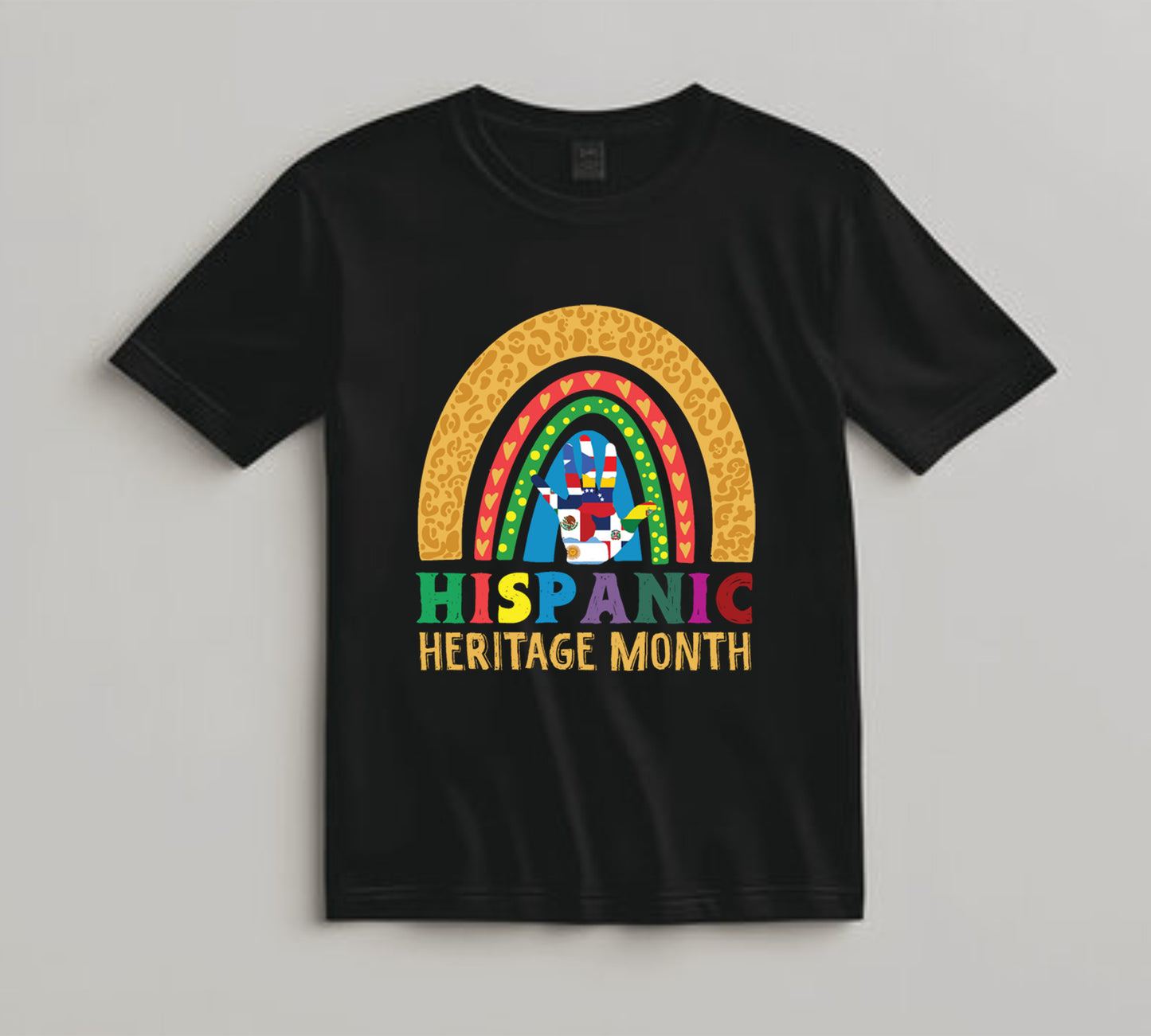 Hispanic Heritage Month Rainbow with Flag Handprint DTF Transfer – Ready to Press Iron On Heat Transfer for DIY Shirts 11256
