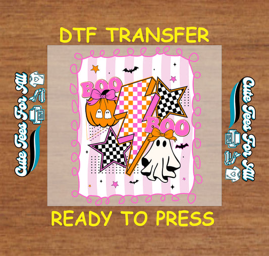 Halloween ghost pumpkin stars boo print ready to press dtf transfer iron on heat transfer for DIY shirts