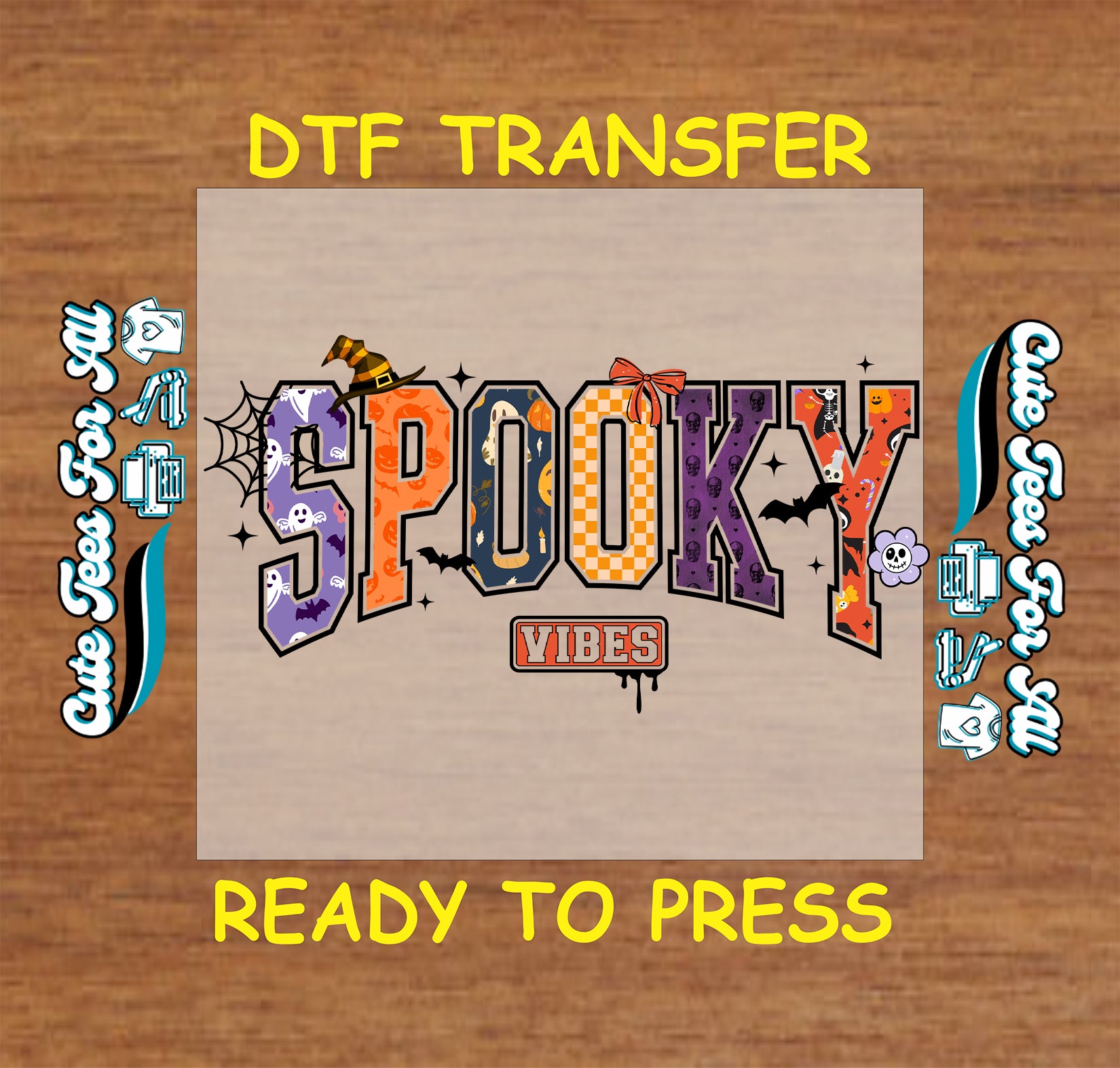 Spooky vibes ghost pumpkin letters Halloween ready to press dtf transfer iron on heat transfer for DIY shirts
