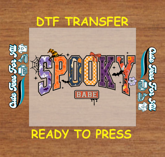 Spooky babe letters with ghosts and pumpkins ready to press dtf transfer iron on heat transfer for DIY shirts
