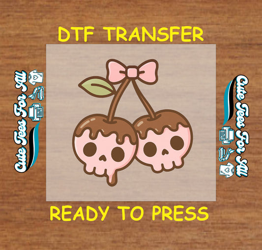 Spooky cherry skulls with pink bow halloween ready to press dtf transfer for diy shirts