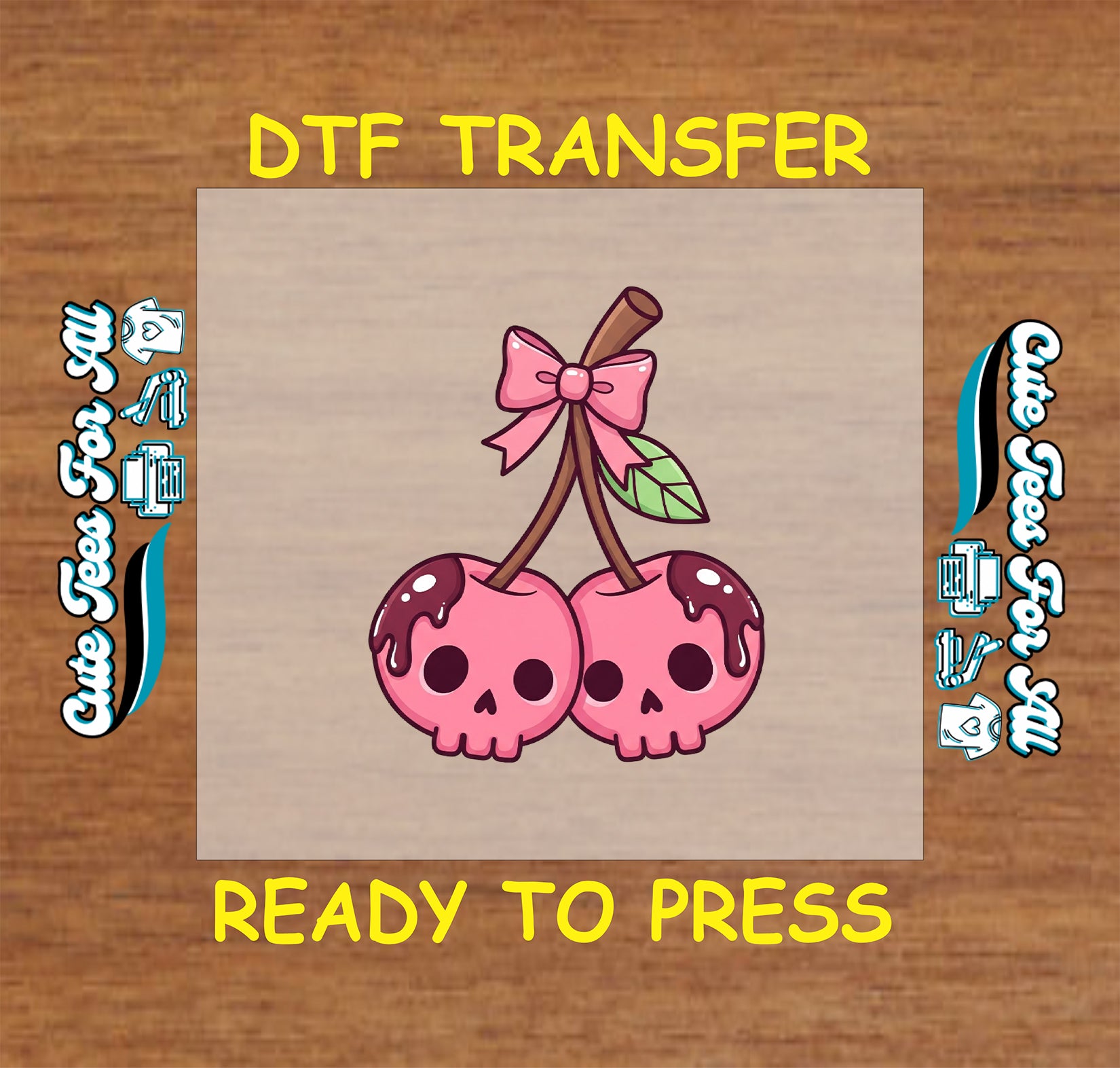 Pink cherry skulls with bow creepy cute halloween ready to press dtf transfer for diy shirts