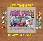 Halloween DTF Transfer – Funny Postal Worker Ghost with Mail Truck Ready to Press Iron On Heat Transfer for DIY Shirts 11353