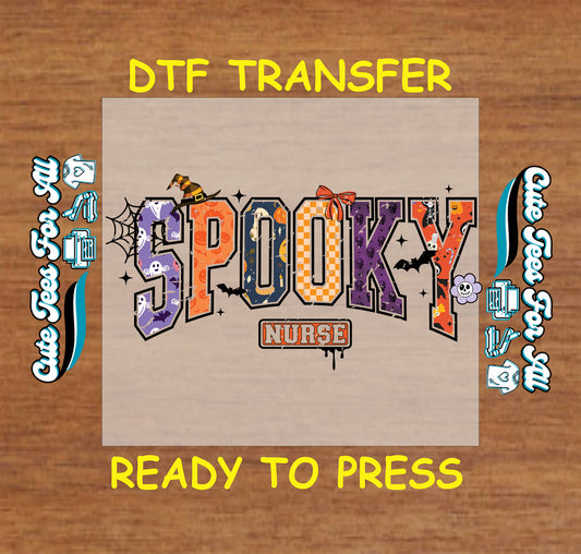 Spooky nurse halloween ready to press dtf transfer with bats spiderwebs and fall colors for diy shirts