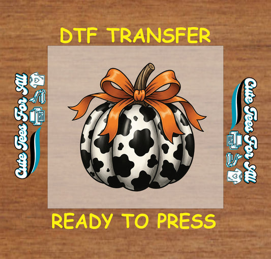 Fall Cow Print Pumpkin Bow DTF Transfer – Ready to Press for DIY Shirts