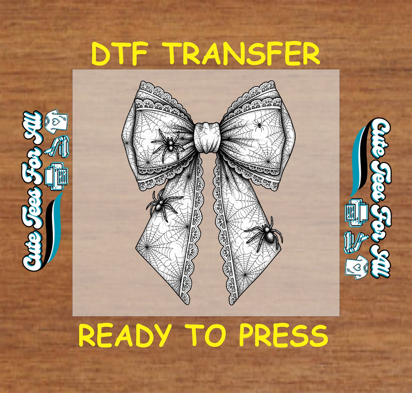 Halloween spider web lace bow with spiders ready to press dtf heat transfer for DIY shirts