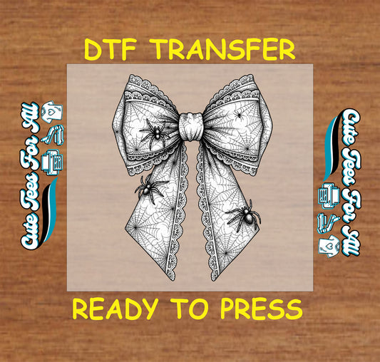 Halloween spider web lace bow with spiders ready to press dtf heat transfer for DIY shirts