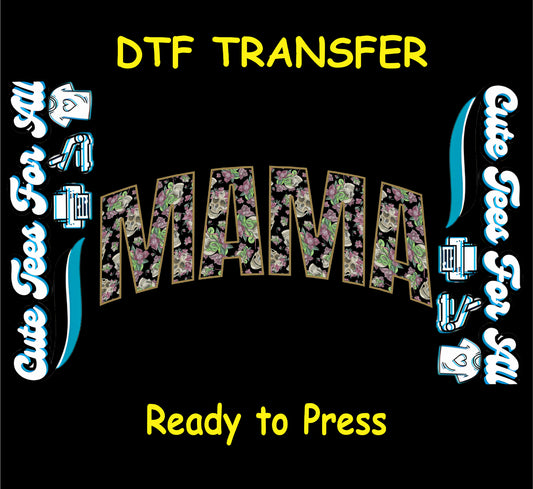 Halloween skull and floral MAMA dtf transfer ready to press iron on heat transfer for diy shirts