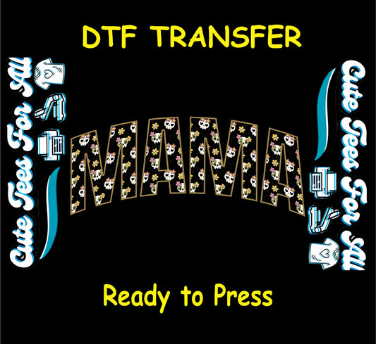 Halloween skull floral MAMA dtf transfer ready to press iron on heat transfer for diy shirts