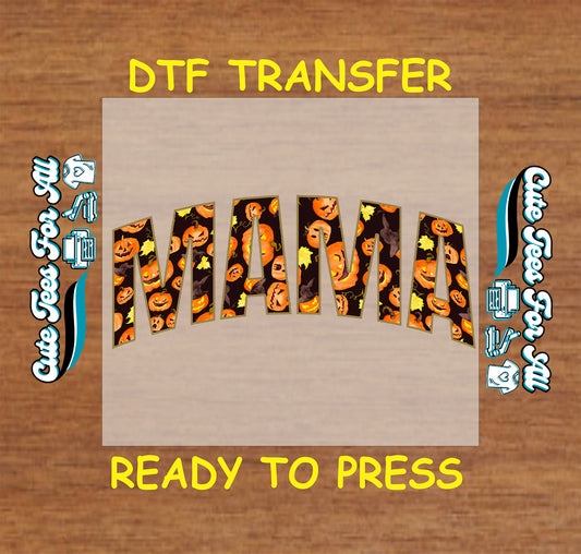 Halloween pumpkin jack o lantern MAMA dtf transfer ready to press iron on heat transfer for diy shirts