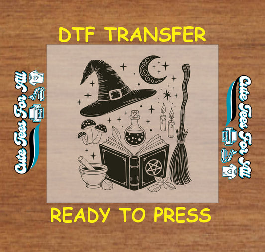 witch hat spell book broom potion halloween dtf transfer ready to press iron on heat transfer for diy shirts