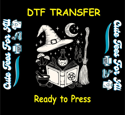 white witch hat spell book broom potion halloween dtf transfer ready to press iron on heat transfer for diy shirts