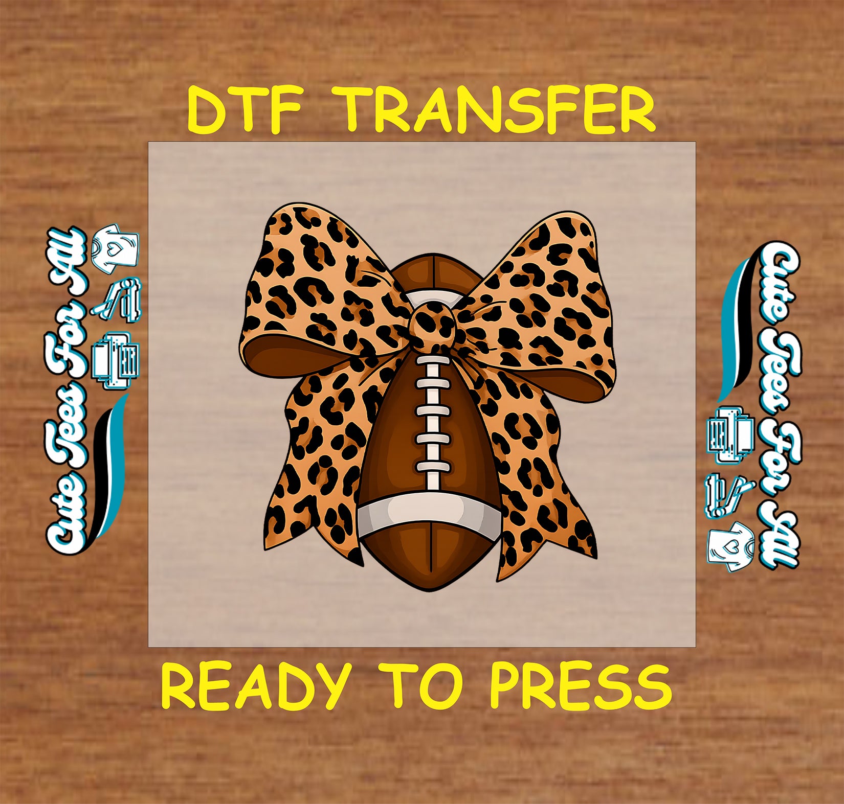 Football ready to press dtf transfer with leopard print bow for DIY shirts and game day apparel