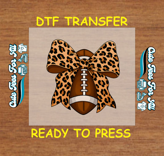 Football ready to press dtf transfer with leopard print bow for DIY shirts and game day apparel