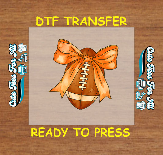Football ready to press dtf transfer with large orange bow for DIY shirts and game day apparel