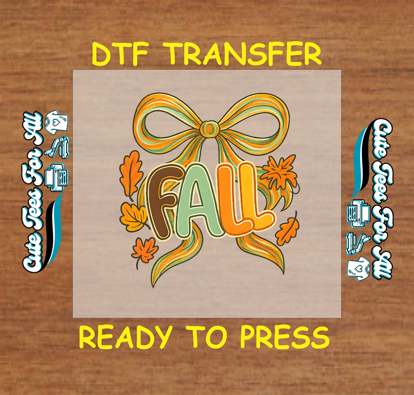 Fall bow with autumn leaves ready to press dtf transfer, iron on heat transfer for DIY shirts