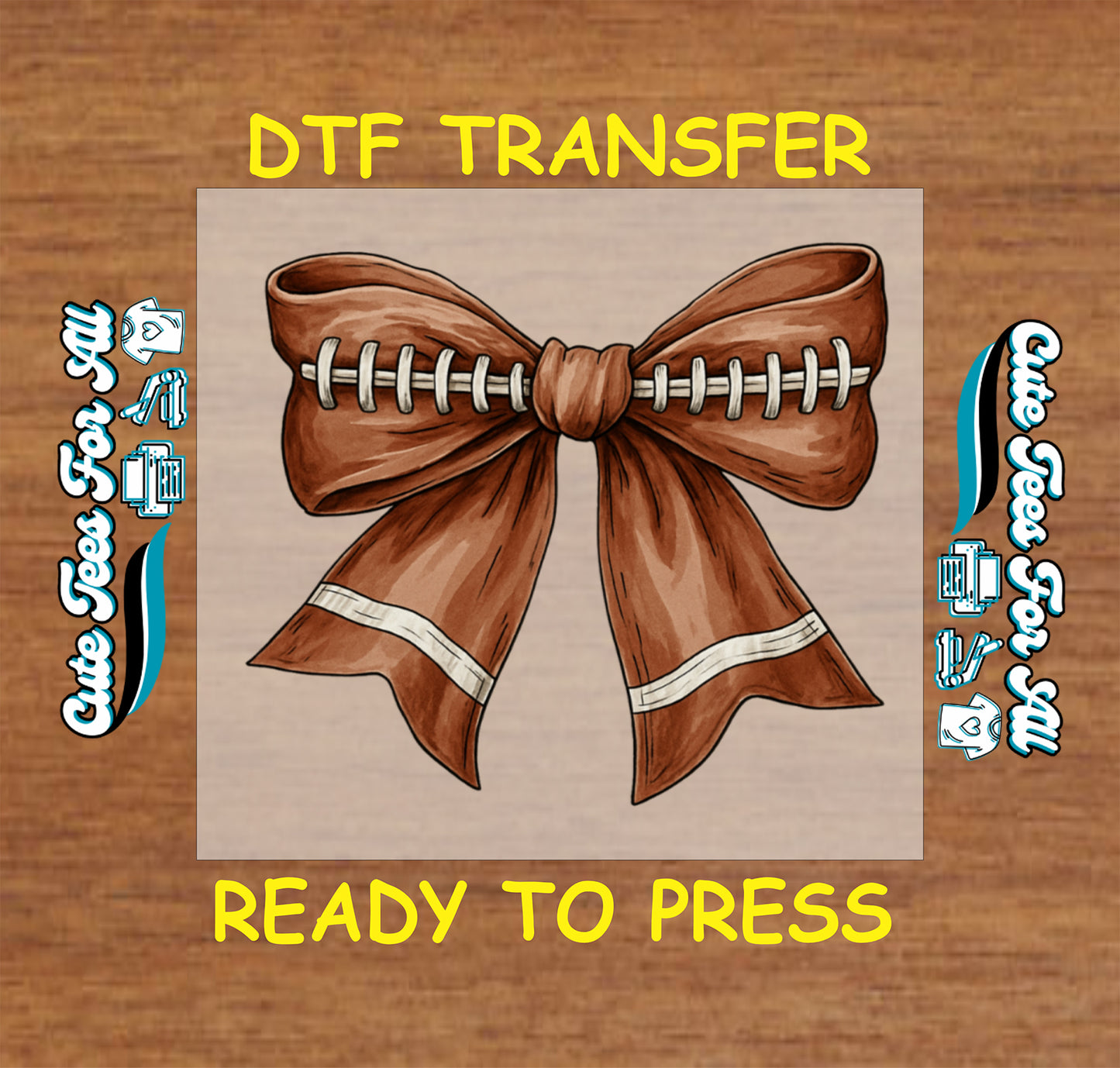 Football bow with stitching ready to press dtf transfer for DIY shirts