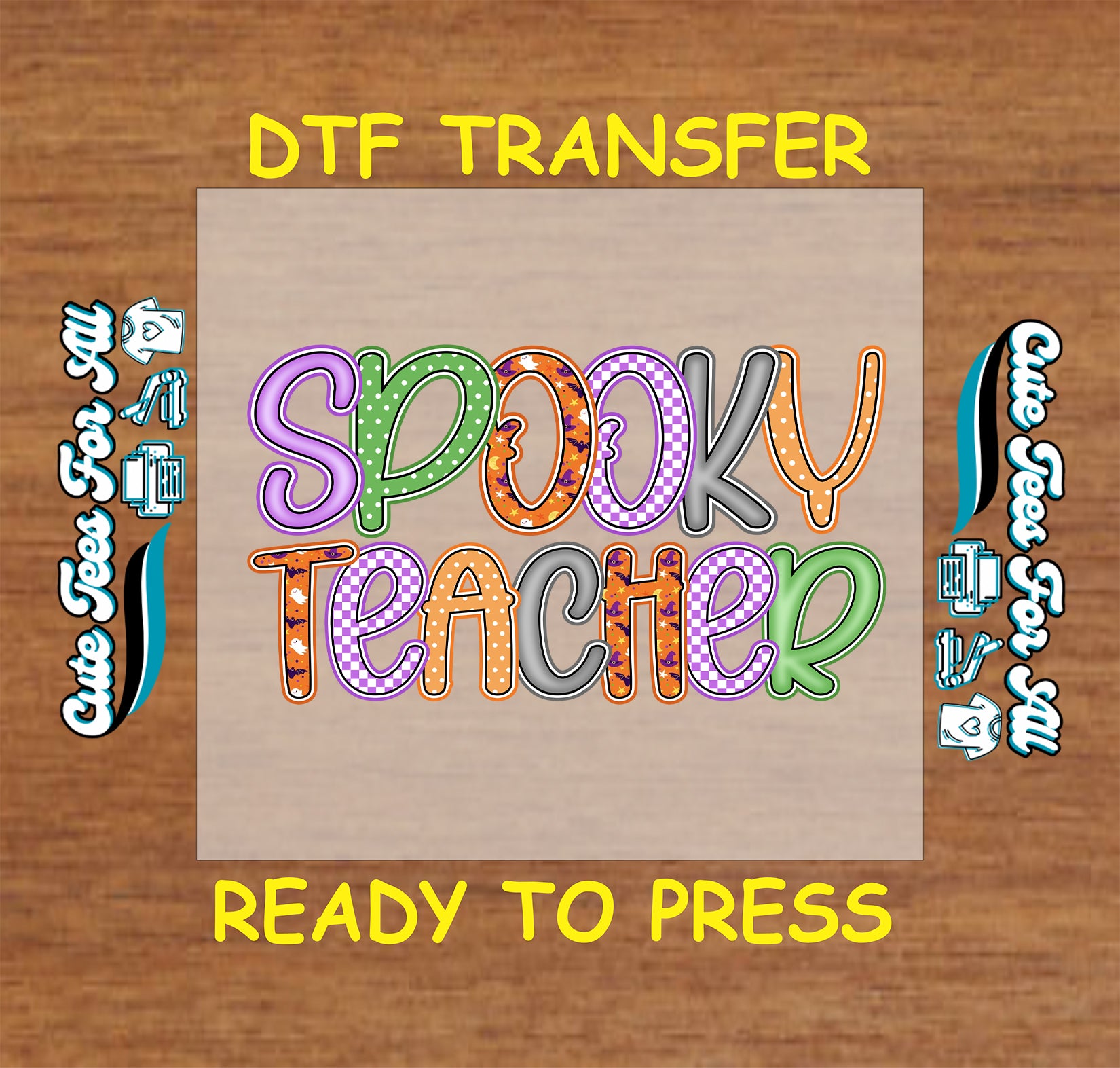 Spooky Teacher colorful Halloween letters ready to press dtf transfer for DIY shirts