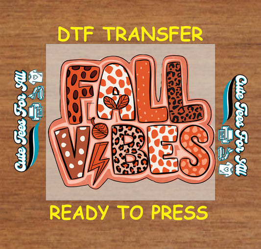 Fall vibes animal print letters ready to press DTF transfer for DIY shirts
