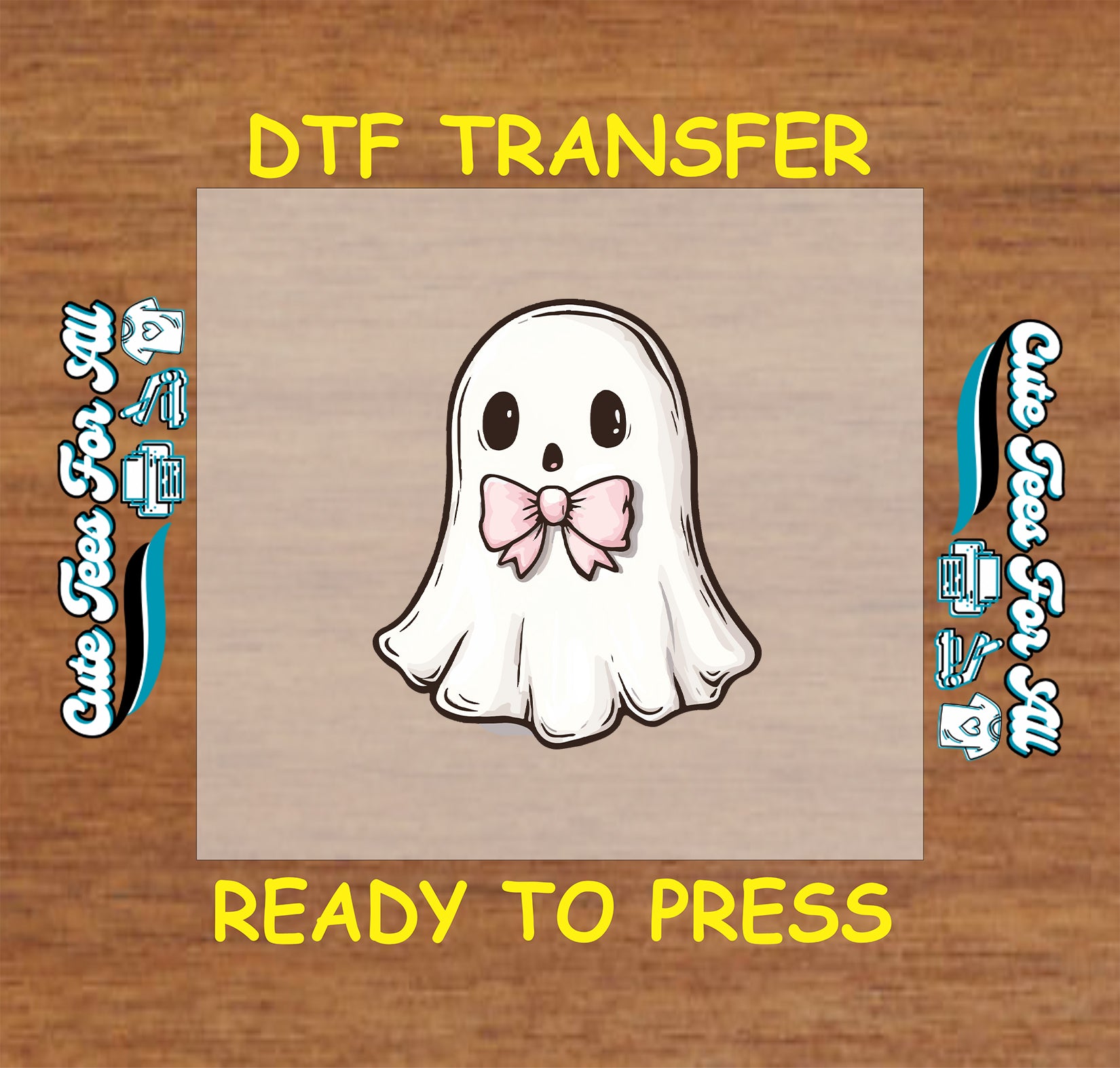 Halloween cute ghost with pink bow ready to press DTF transfer for DIY shirts