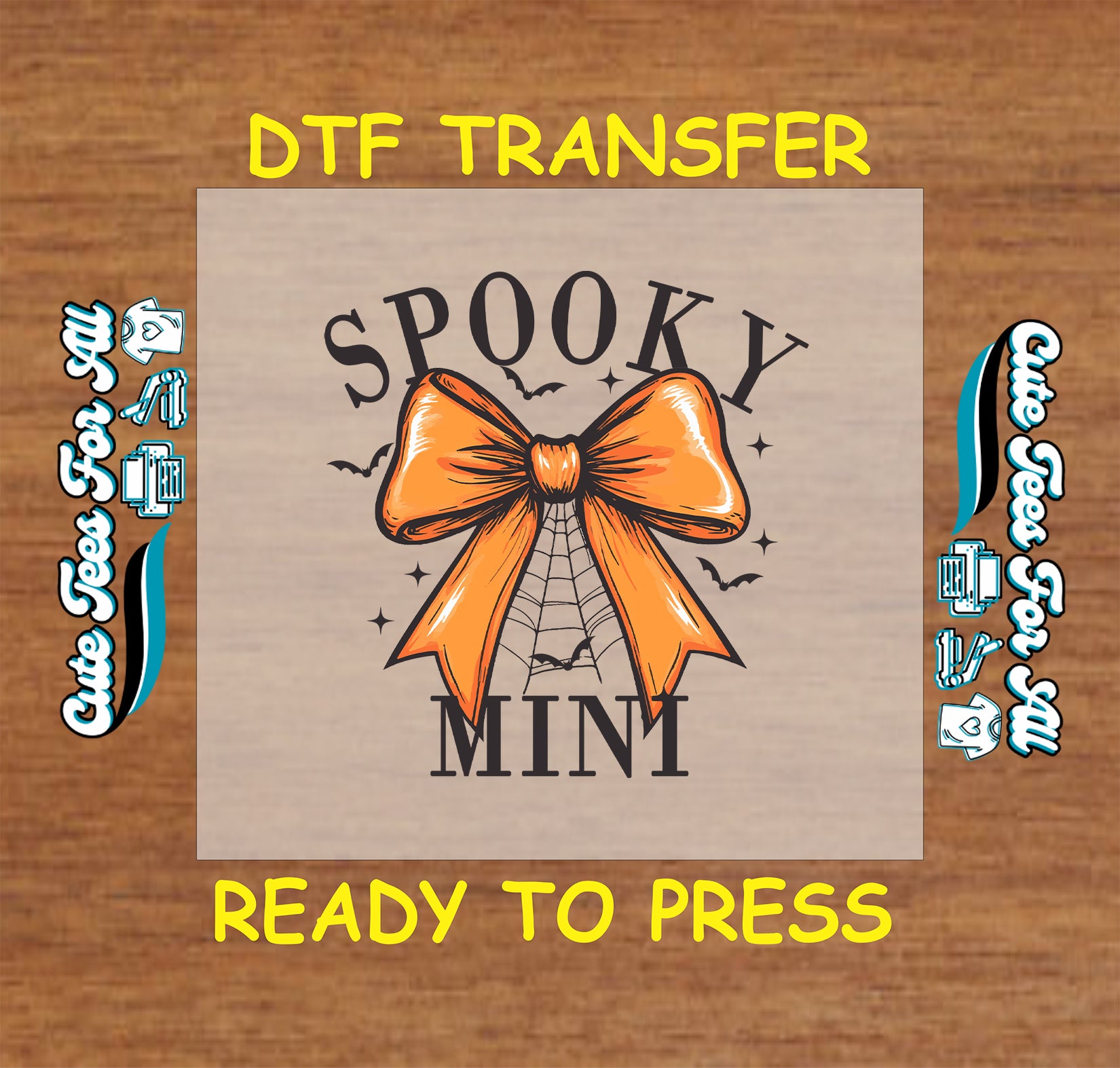 Halloween spooky mini orange bow with spider web ready to press DTF transfer for DIY shirts