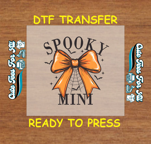 Halloween spooky mini orange bow with spider web ready to press DTF transfer for DIY shirts