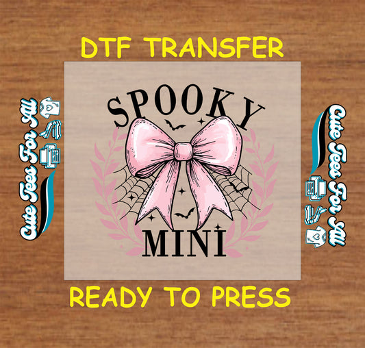 Halloween spooky mini pink bow with spider web ready to press DTF transfer for DIY shirts