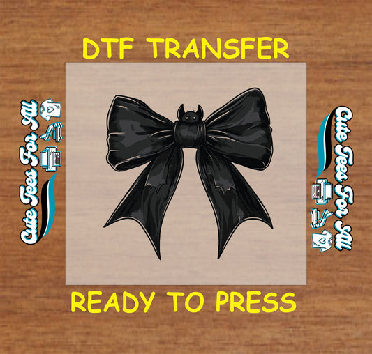 Halloween black bow with bat accent ready to press dtf transfer