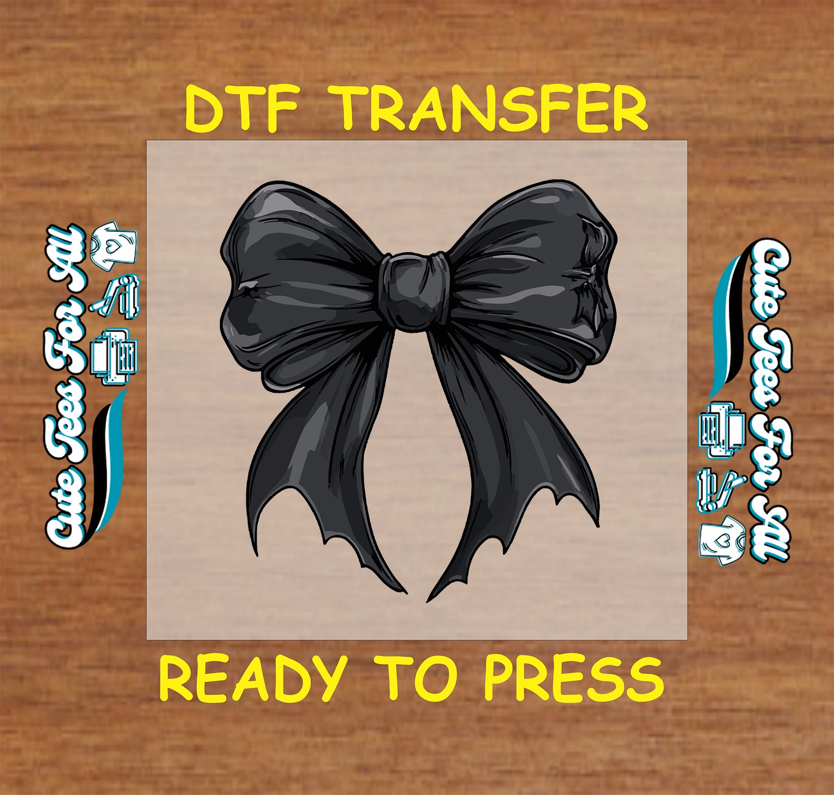 Halloween black bow with bat wing ends ready to press dtf transfer