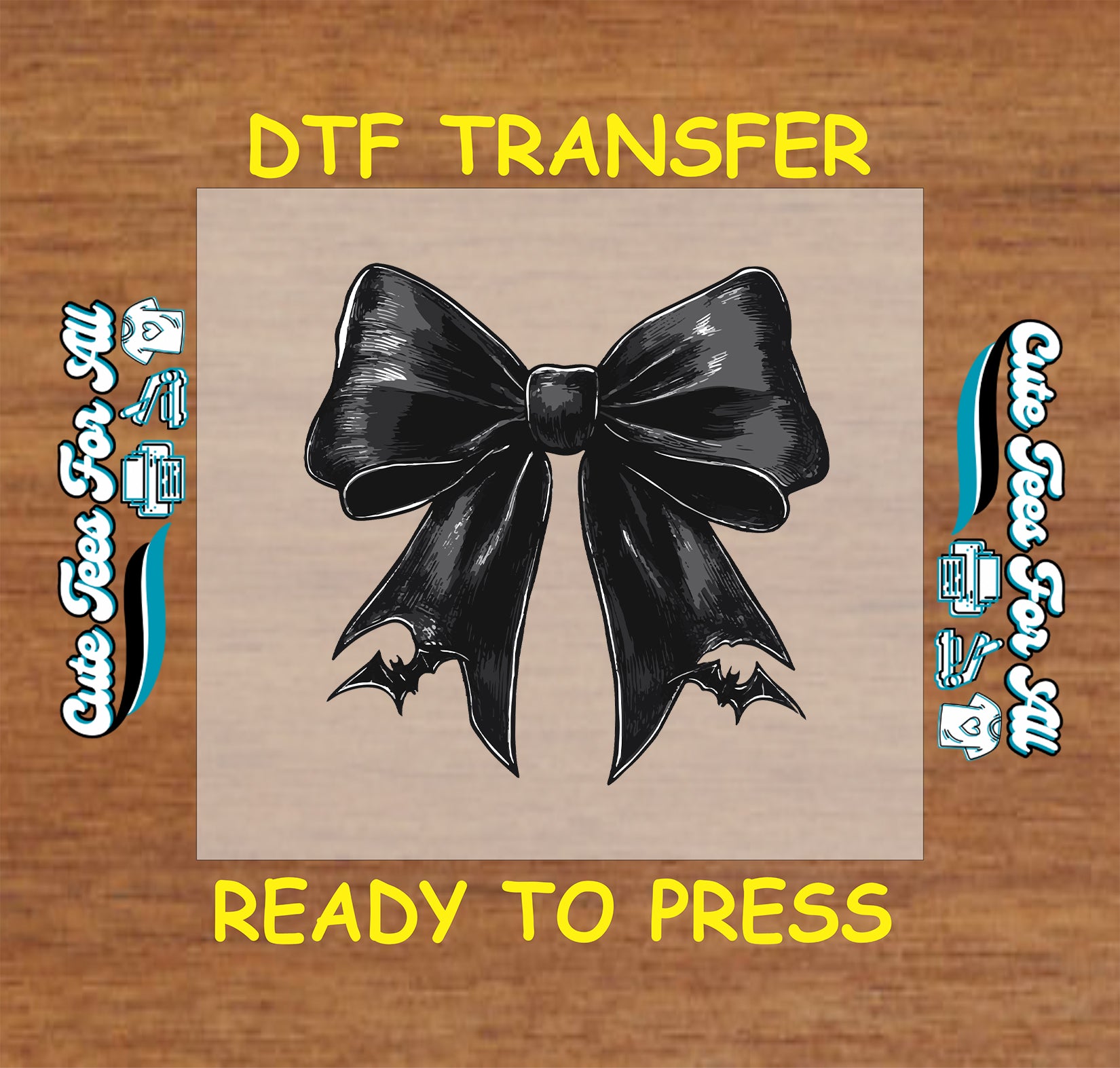Halloween black bow with bat cutout ends ready to press dtf transfer