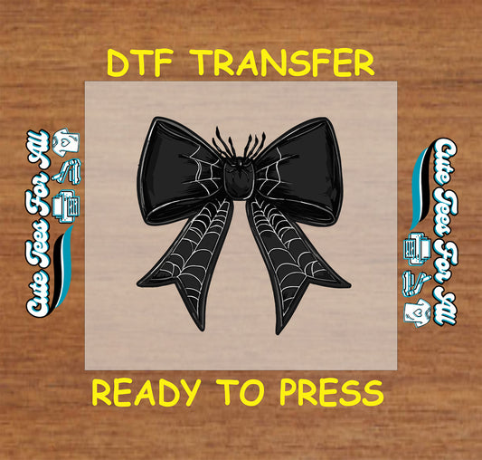 Halloween black bow with spider and web accents ready to press dtf transfer