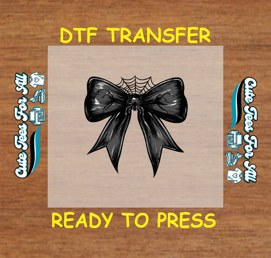 Halloween black bow with spiderweb accent ready to press dtf transfer