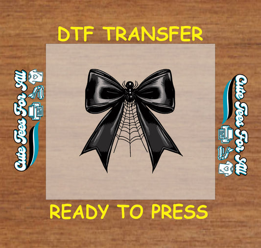 Halloween black bow with spider and web ready to press dtf transfer
