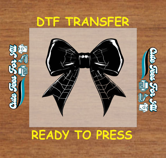 Halloween black bow with spiderweb pattern ready to press dtf transfer