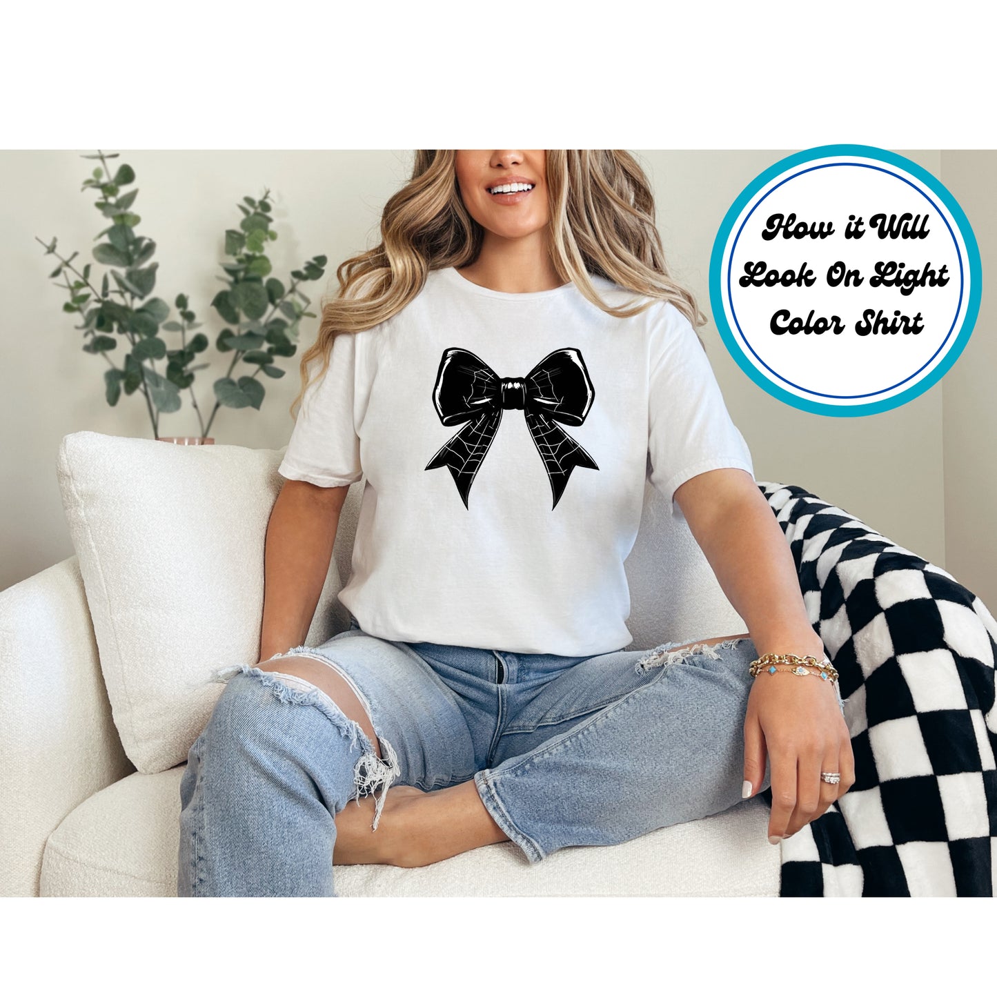 Halloween DTF Transfer – Black Bow with Spiderweb Pattern Ready to Press Iron On Heat Transfer for DIY Shirts 11494